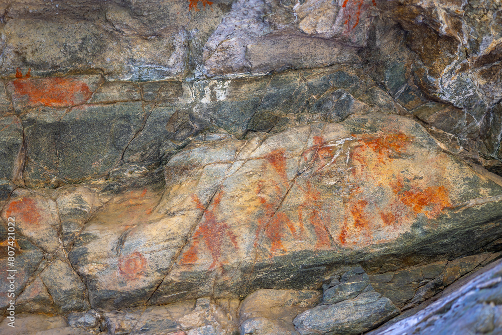 Petroglyphs painted on a rock wall by ancient inhabitants on the American Content in Utah