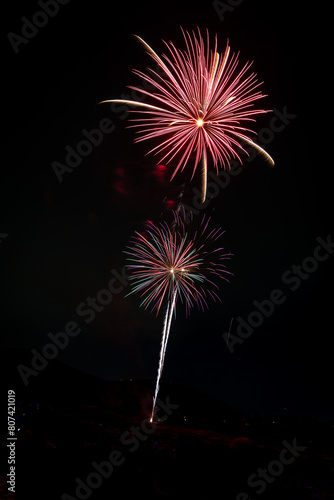 Long Exposure of Independence Day Colorful Fireworks Display at Night © Dallas