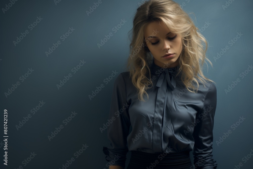 Thoughtful woman in black outfit Thoughtful woman in black outfit
