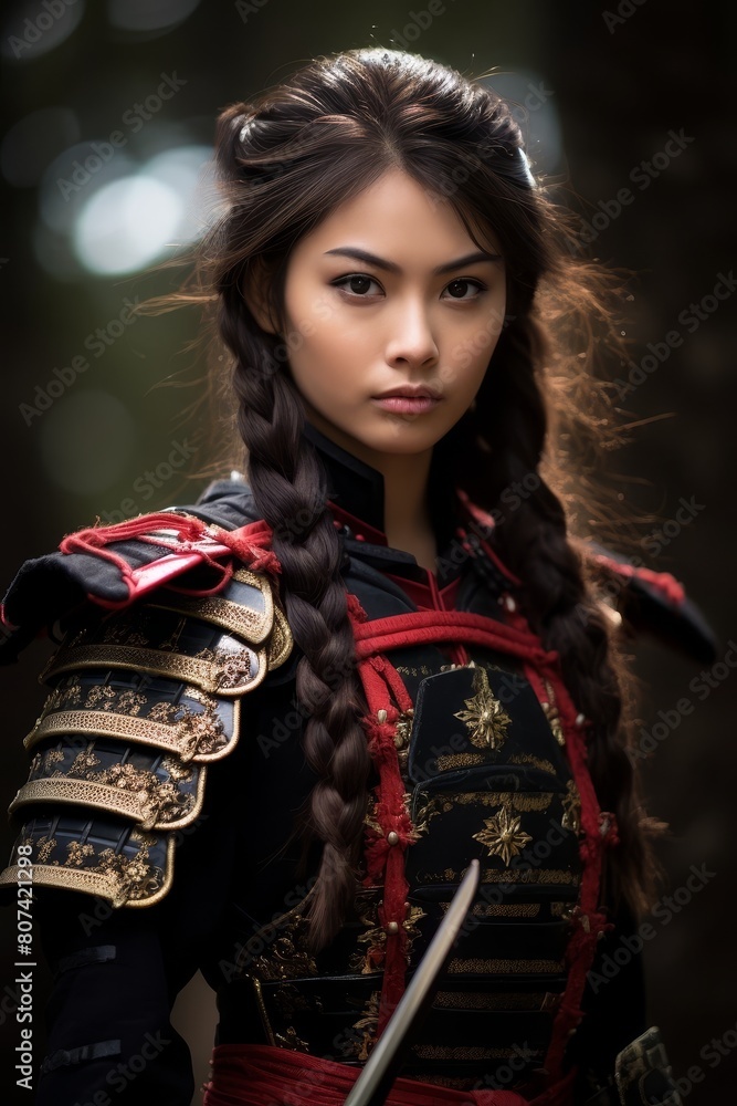 Fototapeta premium Fierce female warrior in traditional asian armor
