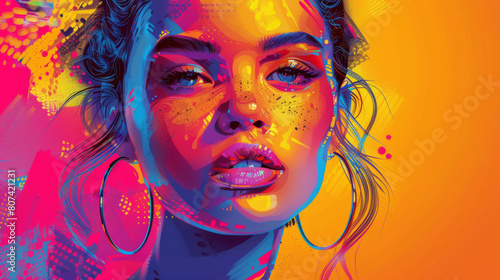 pop art portrait, the vibrant colors and graphics in the pop art woman portrait make it visually striking and engaging artwork, capturing attention © Aliaksandra
