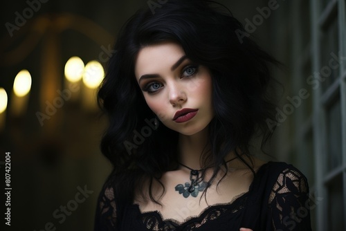 Mysterious woman with dark hair and makeup