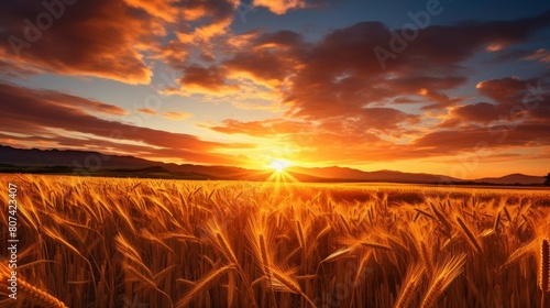 Stunning sunset over a golden wheat field © Balaraw