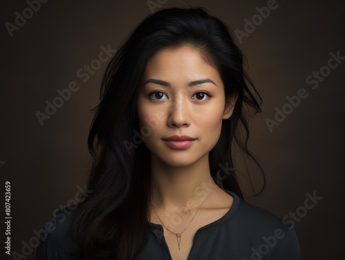Confident asian woman in black jacket