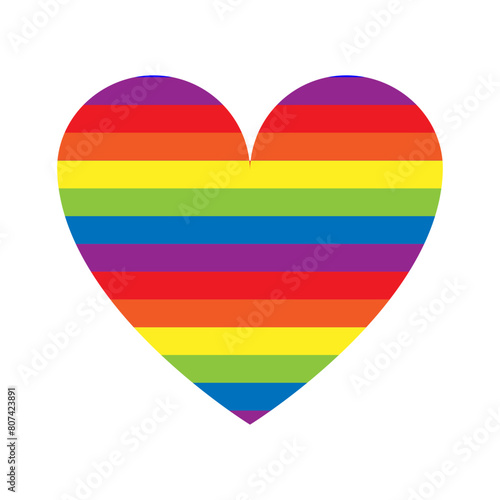 LGBT Pride Month in June. Lesbians, gays, bisexuals, transsexuals. LGBT flag. Rainbow love concept. Human rights and tolerance. Poster, postcard, banner, icon. Heart illustration on white.