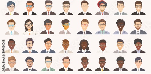 Big set of avatar faces for business men on a white background, vector illustration design with different skin tones and hair colors