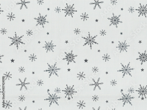 Seamless silver decorative mesh texture for decoration with snowflakes. Winter and Christmas creative decoration material background.
