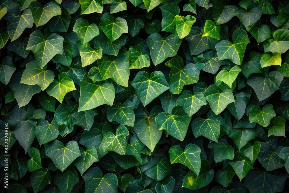 A close up of green ivy leaves. The leaves are green and have a slightly yellowish tint. The leaves are arranged in a way that creates a sense of depth and texture A close up of green ivy leaves. The leaves are green and have a slightly yellowish tint. The leaves are arranged in a way that creates a sense of depth and texture