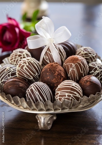 Assorted chocolate truffles and candies on a plate