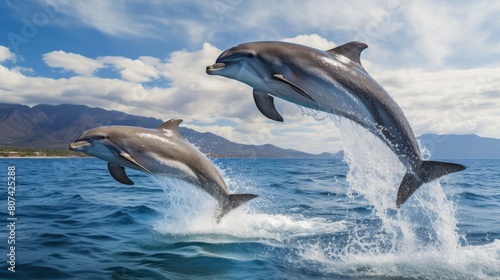 Dolphins leaping out of the ocean