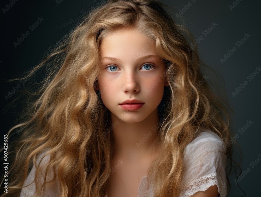 Captivating portrait of a young woman with flowing blonde hair