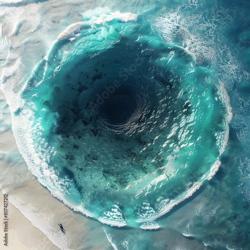 Global warming, dangerous phenomenon, whirlpool holes on the beach