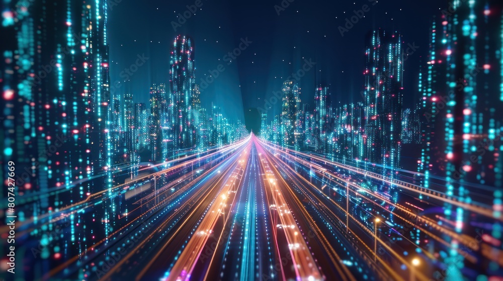 Smart city and abstract line and dot connect with gradient line design , big data connection technology AI generated