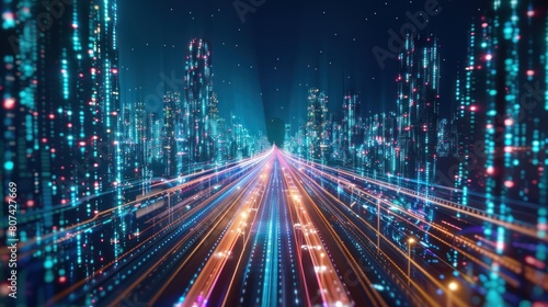 Smart city and abstract line and dot connect with gradient line design   big data connection technology AI generated