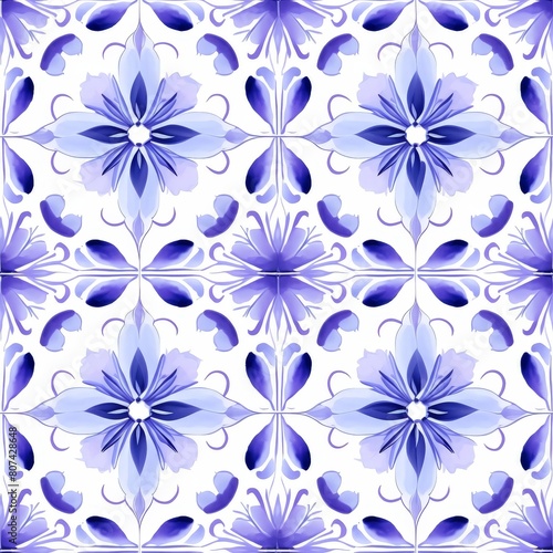 Blue and Purple Flower Tiled Pattern