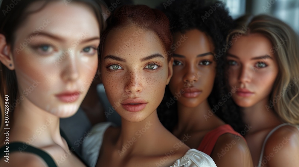A Group of Women With Different Skin Tones and Hair Colors Are All Looking at the Camera - Generative AI