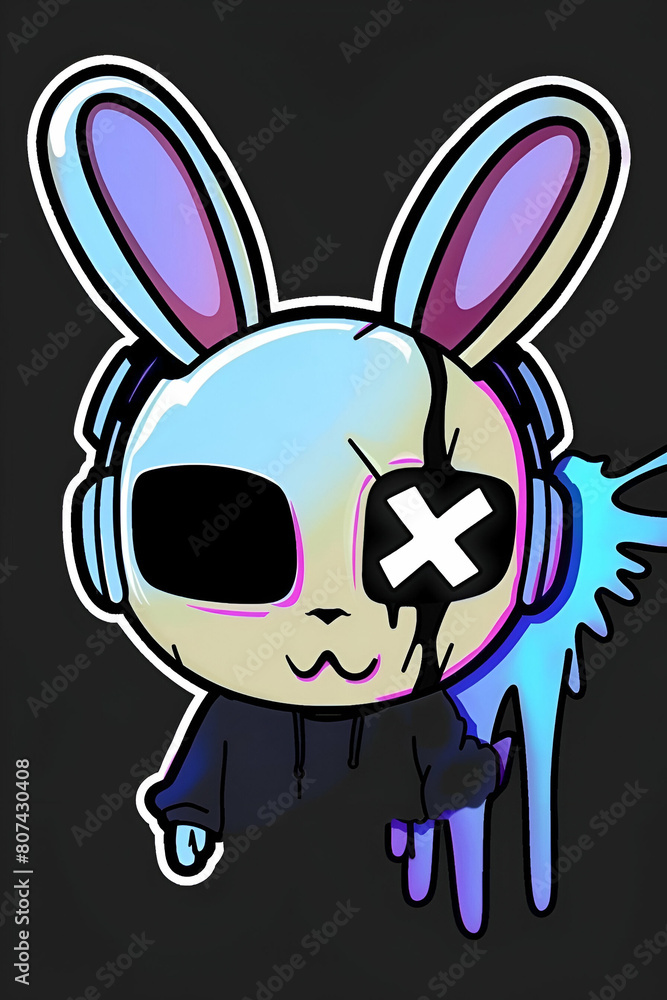 graffiti art of a bunny wearing a daft punk helmet	
