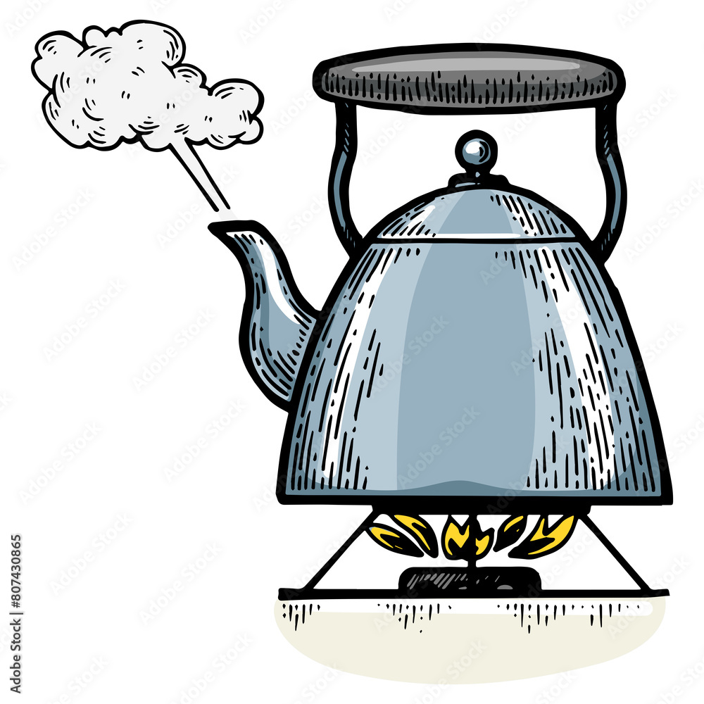 Boiling kettle teapot engraving PNG illustration. T-shirt apparel print ...