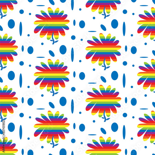 LGBT Pride Month in June. Lesbians, gays, bisexuals, transsexuals. LGBT flag. Rainbow love concept. Human rights and tolerance. Poster, card, banner, background. Vector illustration, seamless pattern.