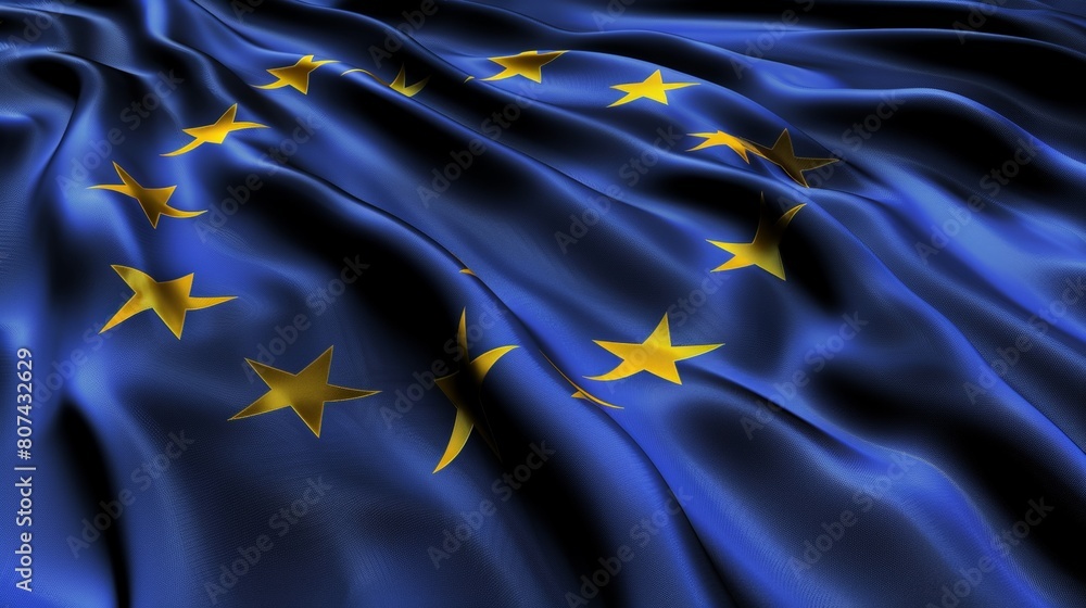 European Union flag waving against a blue sky European Union flag waving against a blue sky
