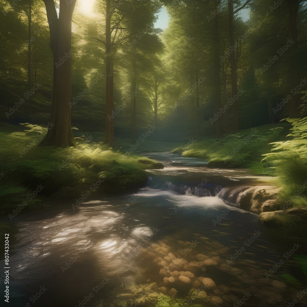 A peaceful forest glade with dappled sunlight, a babbling brook, and a carpet of moss5 A peaceful forest glade with dappled sunlight, a babbling brook, and a carpet of moss5