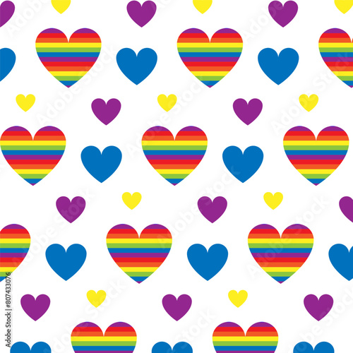 LGBT Pride Month in June. Lesbians, gays, bisexuals, transsexuals. LGBT flag. Rainbow love concept. Human rights and tolerance. Poster, card, banner, background. Vector illustration, seamless pattern.