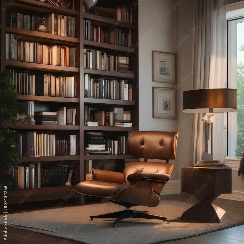A cozy reading nook with a comfortable chair, a stack of books, and a soft, reading lamp1 A cozy reading nook with a comfortable chair, a stack of books, and a soft, reading lamp1
