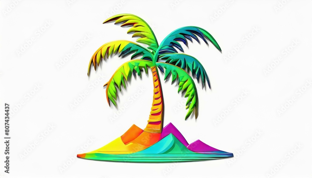 夏の心地、トロピカル、ヤシの木、ロゴ風、豊かな色彩、シンプル、視覚的に見やすいイラスト、白い背景 generated by AI