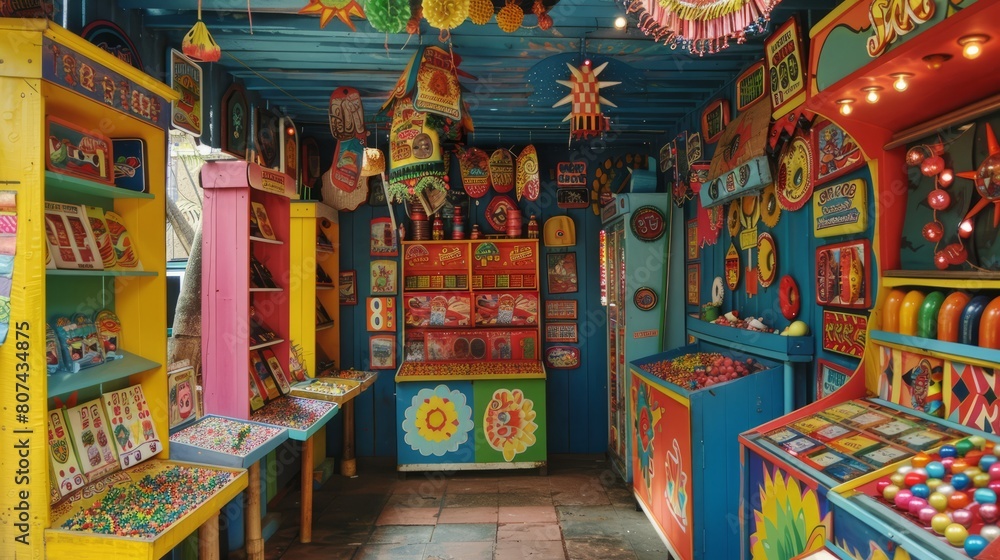 Interior of a colorful candy store.