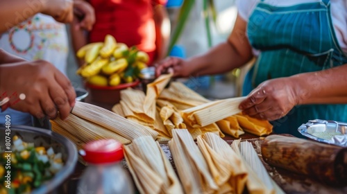 Central American women making traditional tamales