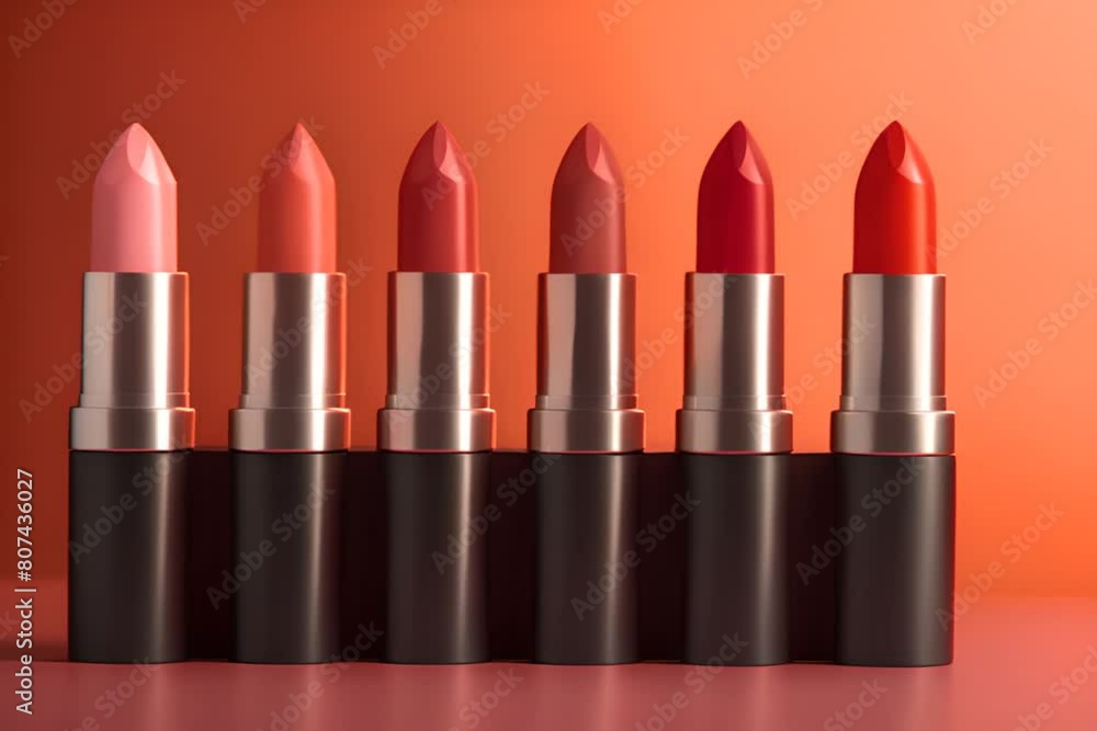 Set of various lipsticks on an orange background Set of various lipsticks on an orange background