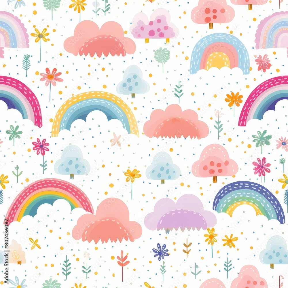 Playful Kids Pattern with Colorful Clouds