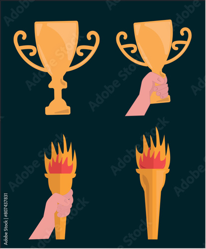 Olympic vector illustrations. Olympic icons, medals and torch vector set
