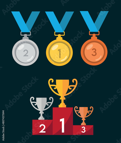 Olympic vector illustrations. Olympic icons, medals and torch vector set