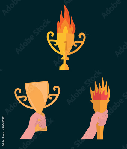 Olympic vector illustrations. Olympic icons, medals and torch vector set