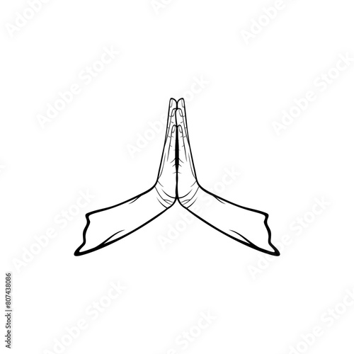 anjali mudra hand gesture black and white line art