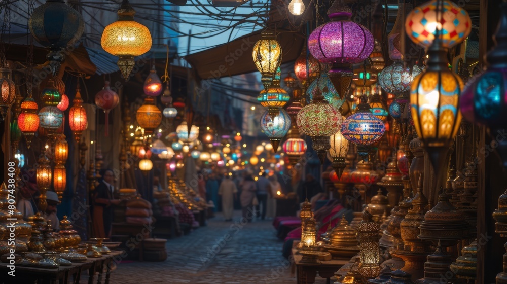 A Picture of a Street With Many Colorful Lanterns Hanging From the Ceiling and on the Walls - Generative AI
