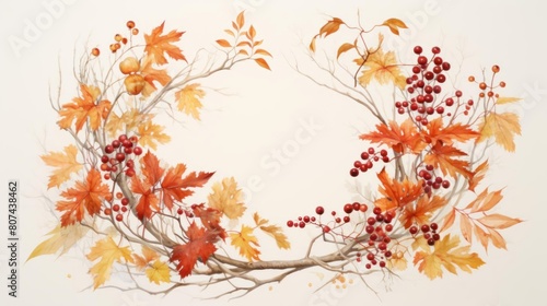 A watercolor depiction of a charming fall wreath