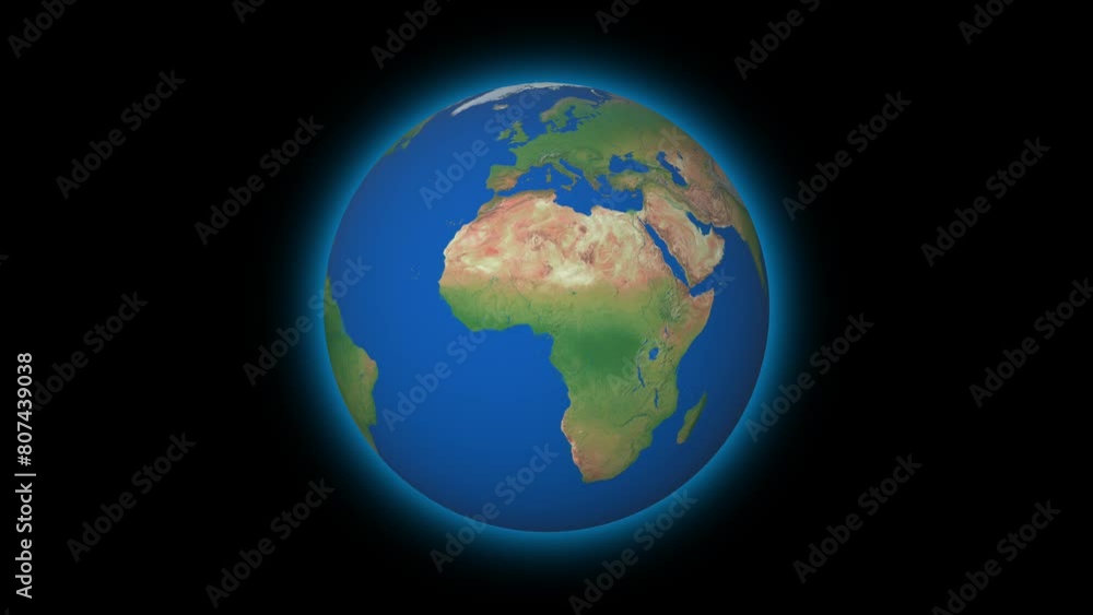 Colorful 3D planet Earth with glow around spinning on a black background Colorful 3D planet Earth with glow around spinning on a black background