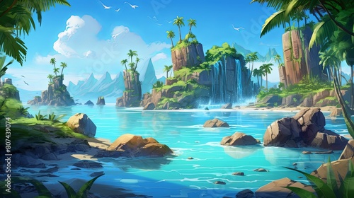 a painting of a tropical island with palm trees AI Generated