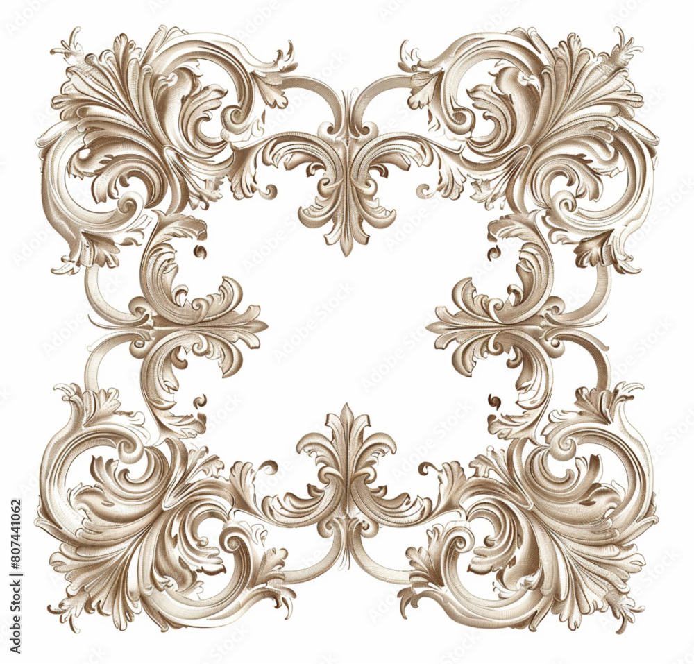 vintage baroque frame line vector on white background, in the style of light brown color