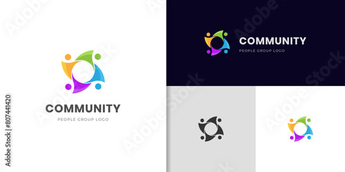 Creative people group logo icon design with human unity symbol for community vector logo company