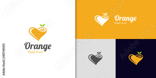 Juice orange logo design with love abstract concept. Fruit and juice icon symbol. fruit vitamin c organic and healthy food