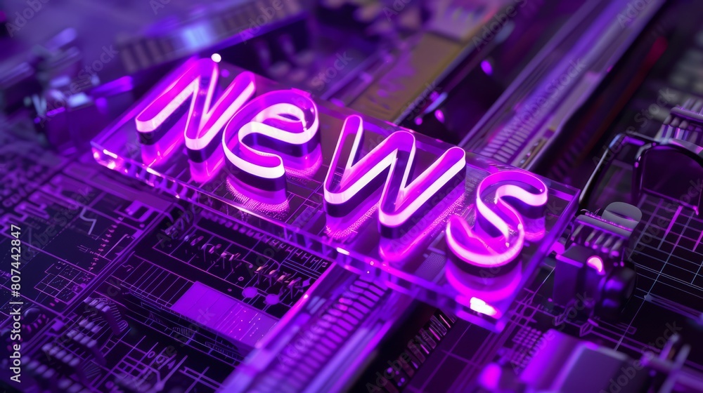 Fototapeta premium Violet LED News concept art poster.