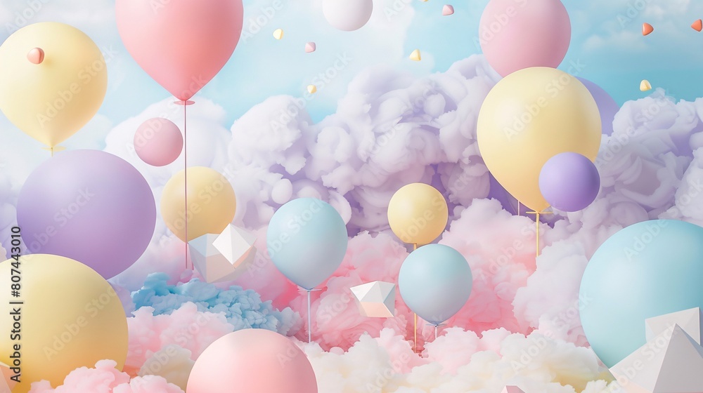 A soft pastel-themed background for children's birthday parties with gentle hues of pink, purple, yellow, and blue