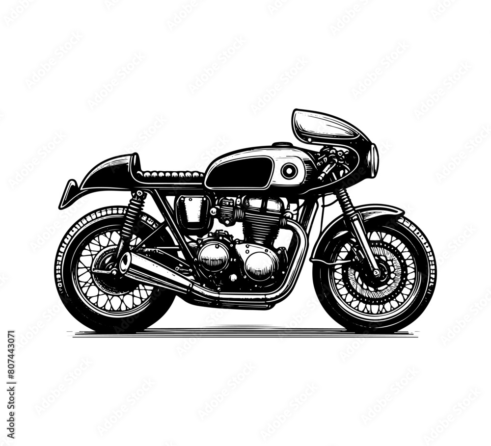 cafe racer motorcycle hand drawn vintage illustration
