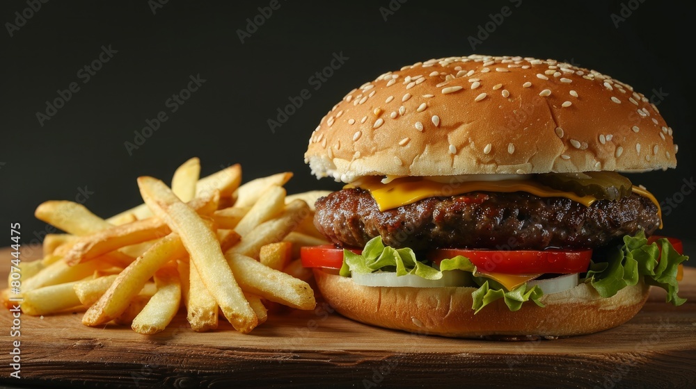 Beef burger and french fries Beef burger and french fries