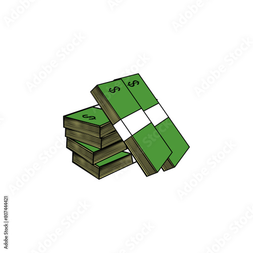 a pile of green banknotes vector illustration