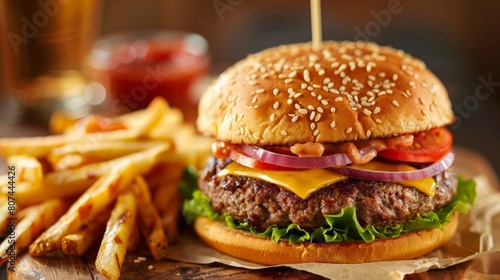 Beef burger and french fries