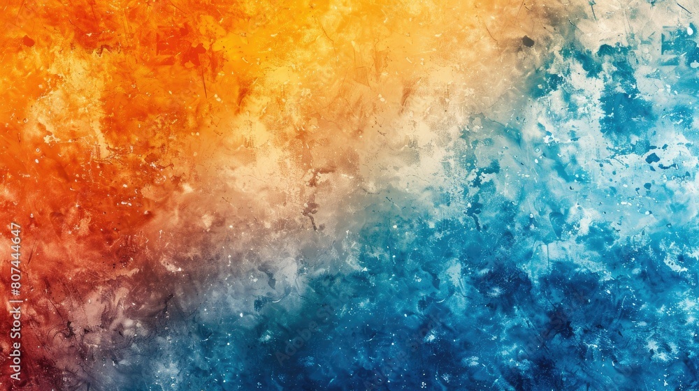 Obraz premium A colorful abstract painting with a blue and orange background. The blue and orange colors are blended together to create a vibrant and dynamic scene. The painting evokes a sense of energy